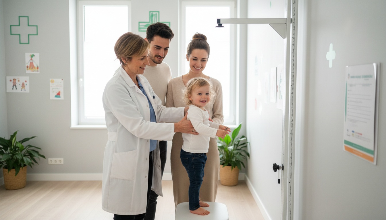 Un pédiatre mesurant la taille d'un enfant