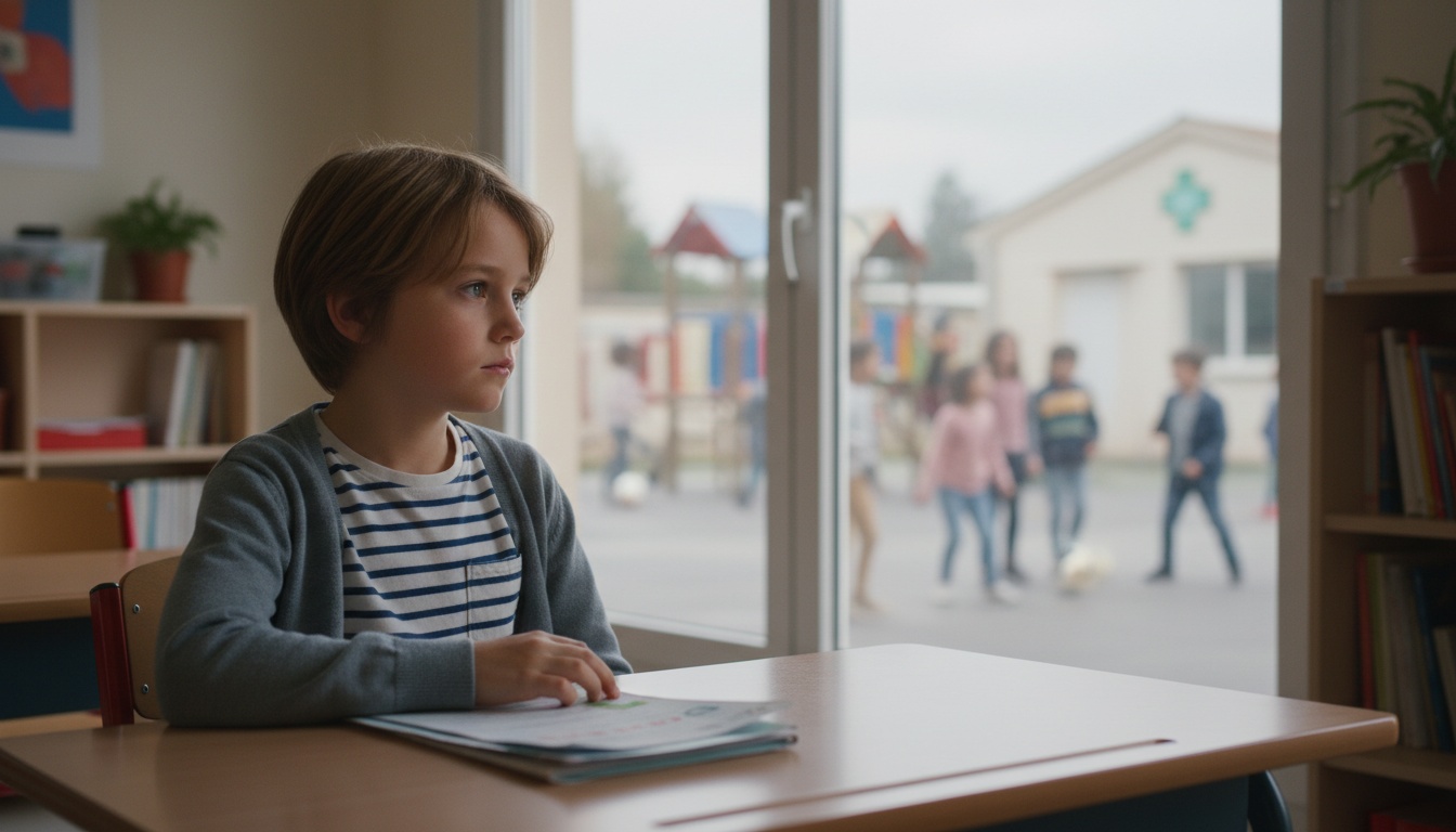 Un enfant pensif à l'écart des autres