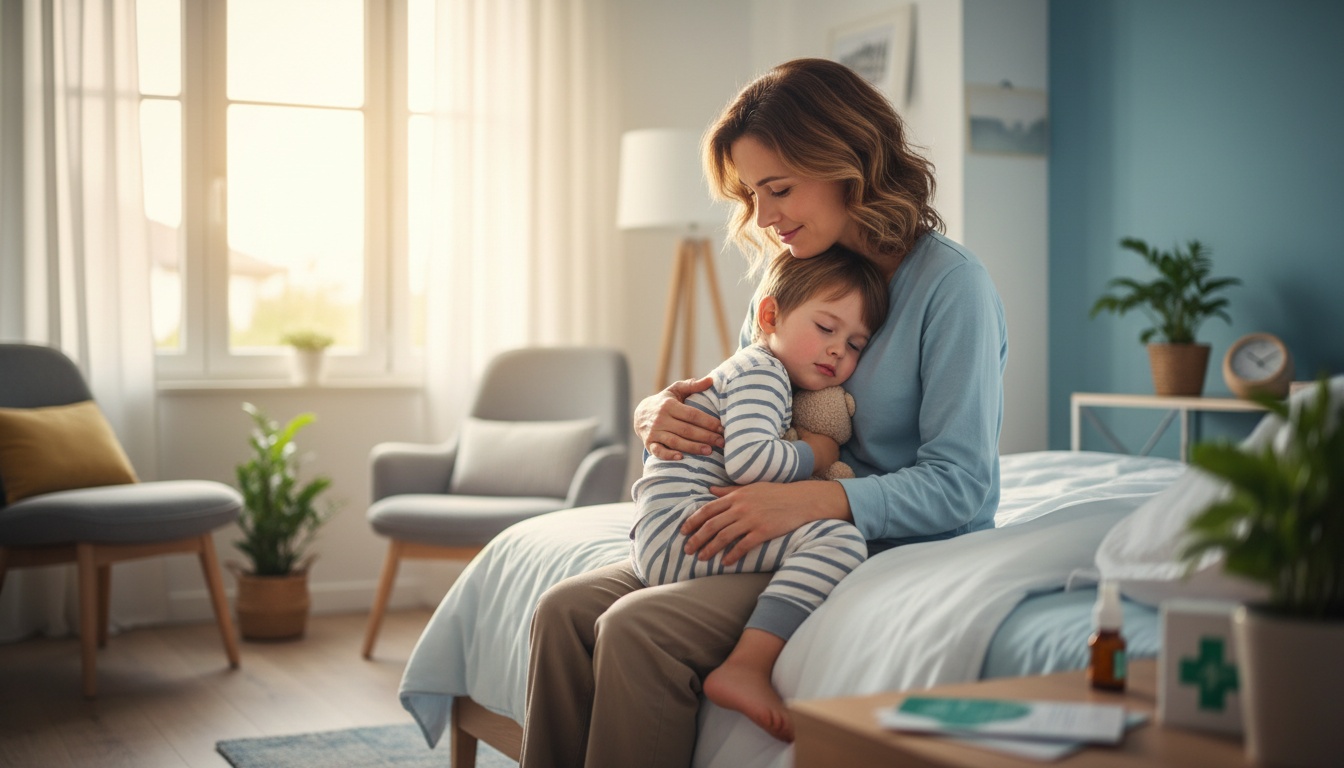 Une mère réconfortant son enfant malade