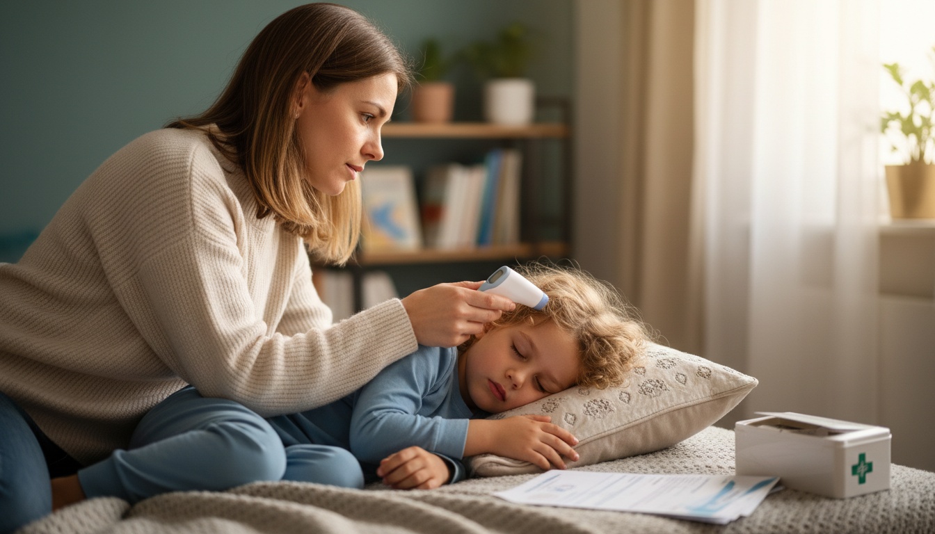 Un parent vérifiant la température de son enfant