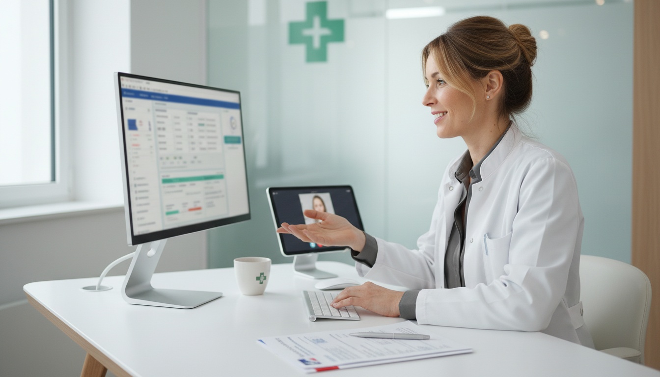 Une secrétaire médicale utilisant des outils numériques modernes